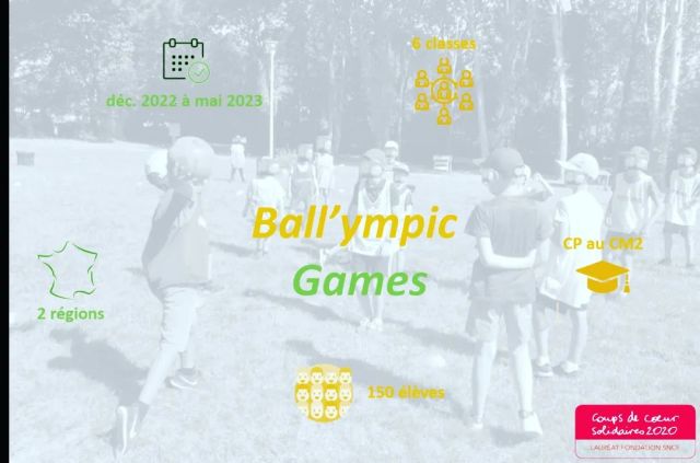 Le projet Ball'ympic Games prend forme.
Depuis la rentrée, nous échangeons avec les enseignants de 6 écoles primaires afin de mettre en place ce projet qui sera présenté sous peu aux élèves.
Le challenge : revisiter un sport olympique ou paralympique en y introduisant un ballon ou une balle.
Ce ne sont pas moins de 150 élèves qui seront mobilisés et nous espérons pouvoir vous présenter leurs réalisations d'ici les vacances d'été.

#projeteducatif #teampe #jeudeballon #jeuxolympiques #jeuxparalympiques  #écoleprimaire